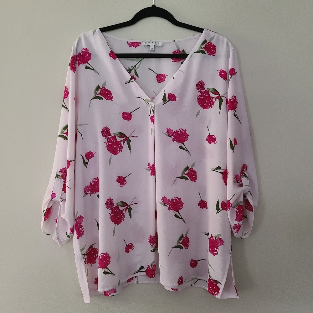 CHAUS Pink Floral Blouse XXL